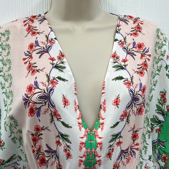 En Creme - Colorful Pastel Floral Flow Sleeves Cutout Maci Dress Size Small - Picture 4 of 15